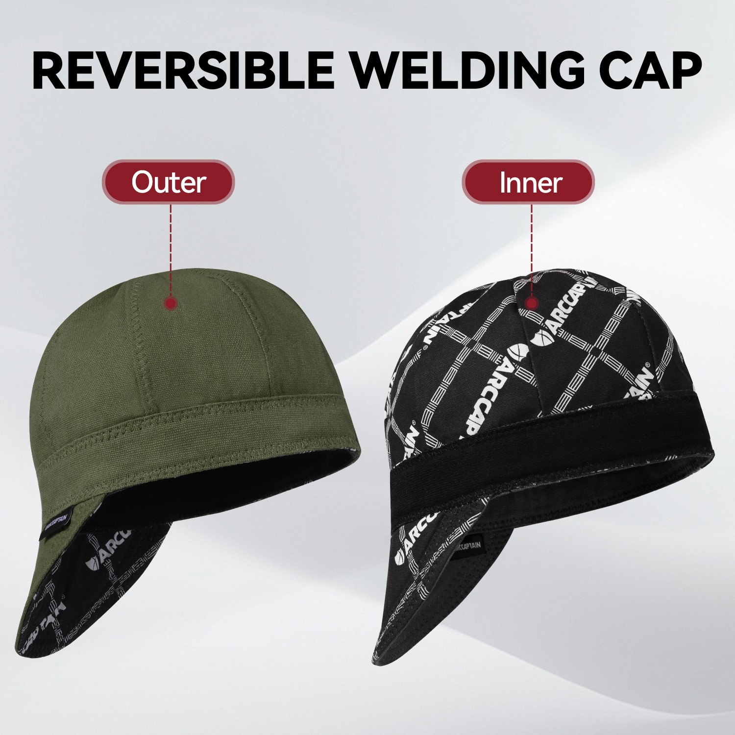 ARCCAPTAIN Reversible Welding Cap Protective Welders Hat Fireproof Cotton Green