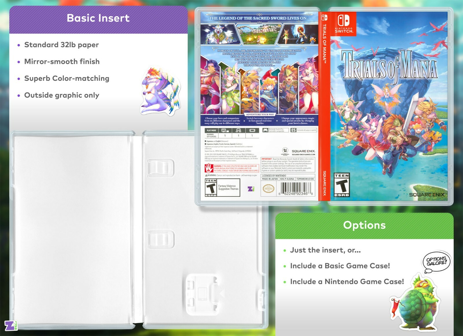 Trials of Mana Replacement Case: Double-sided Premium Insert for Nintendo Switch
