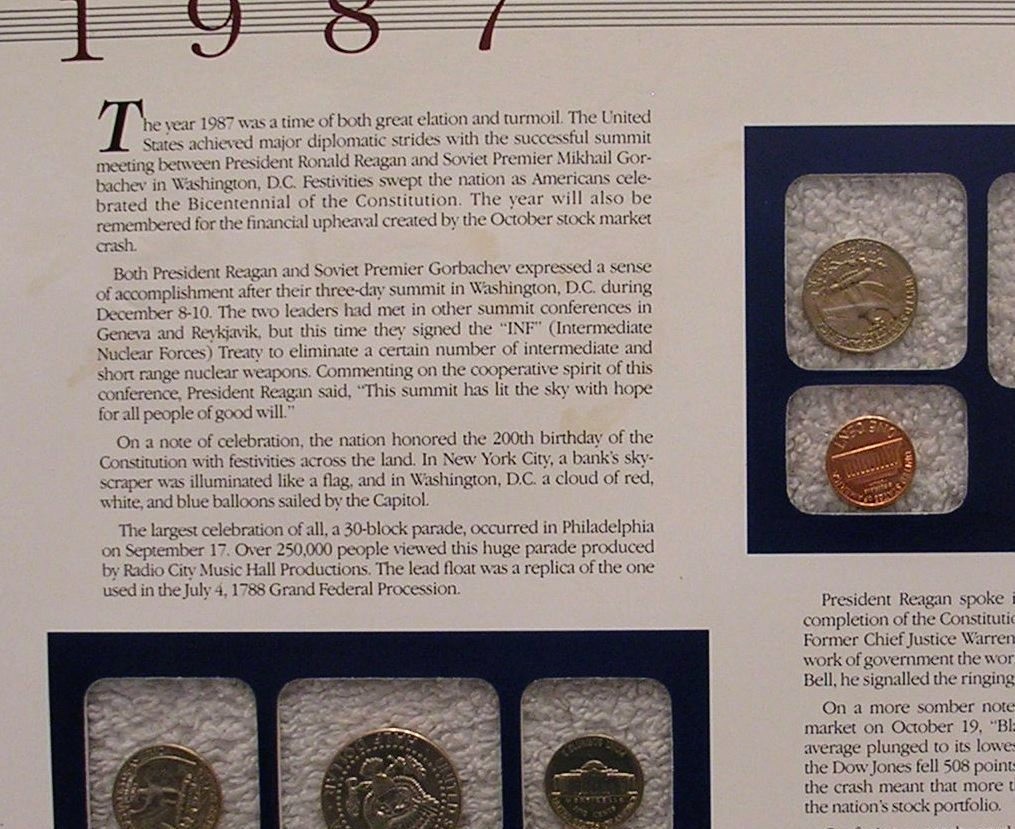 1987 Uncirculated Mint Sets - Postal Commemorative Society Coin & Stamp Panel