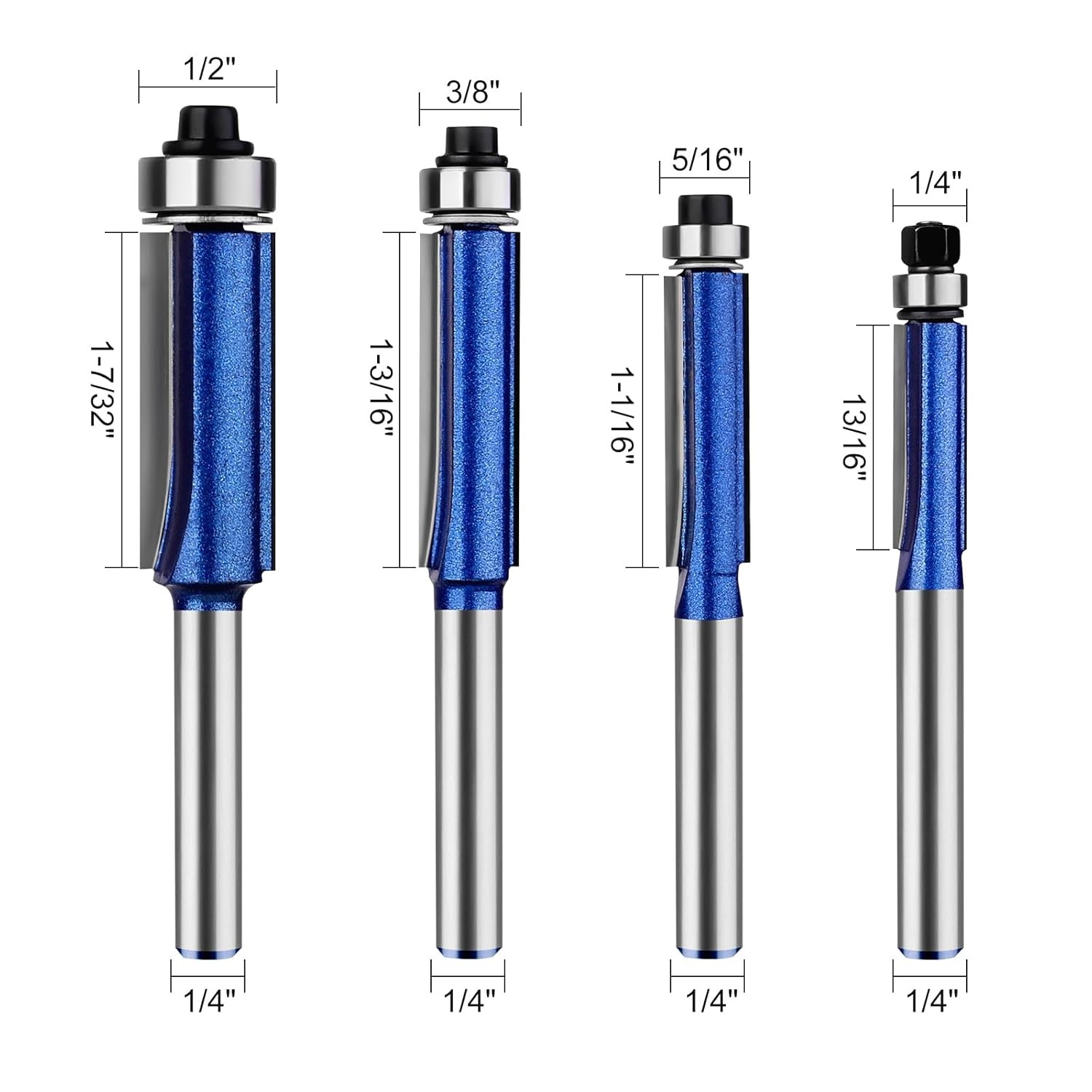 Straight Flush Trim Router Bits 1/4 Inch Shank, Top 4 Pcs