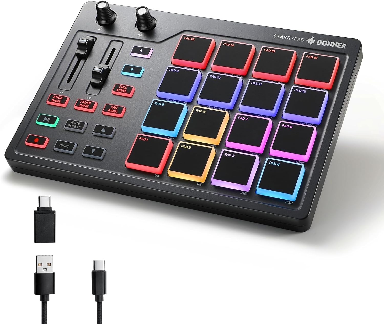 Donner STARRYPAD MIDI USB Pad Controller With Fader Knob Beat Maker Drum New
