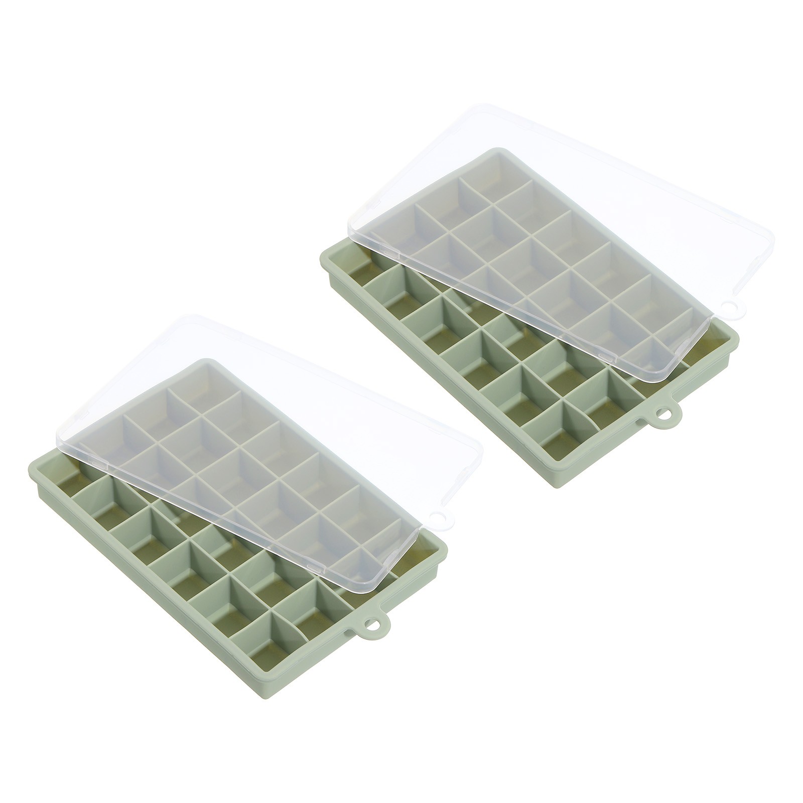 2 Pack Silicone Ice Tray Cube with Lid for Freezer 24 Cube Per Tray Ice Green