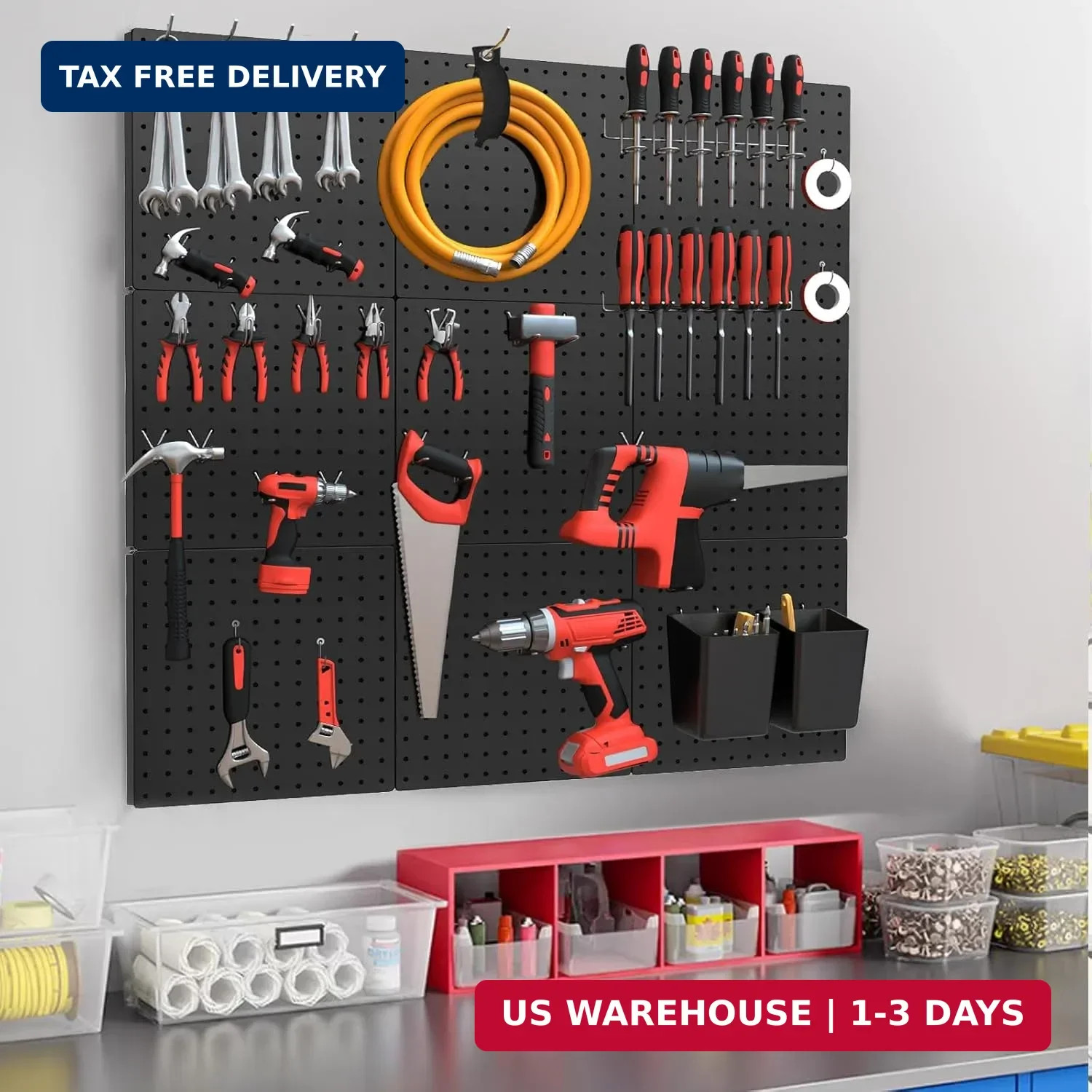 Peg Board, 4 Pack Metal Pegboard Kit,Black Pegboard Wall Organizer with 32 Pcs H