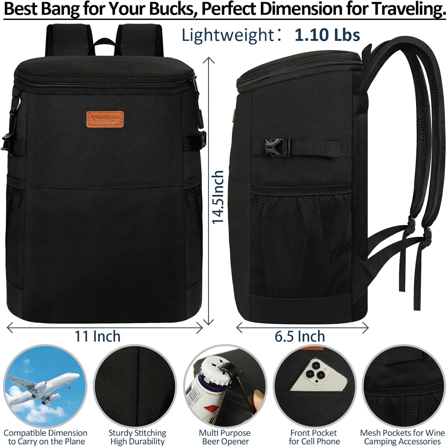 Camping Cooler Backpack 30 45 Cans Insulated Leak Proof for Beach
