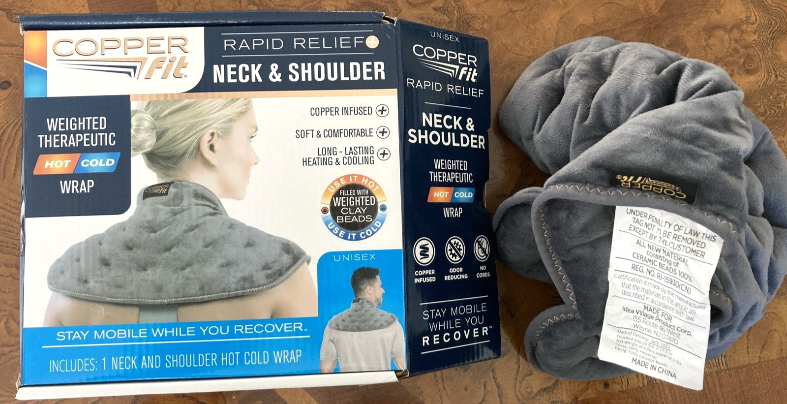 Copper Fit Neck & Shoulder Weighted Therapeutic Hot /Cold Wrap Rapid Relief  NIB