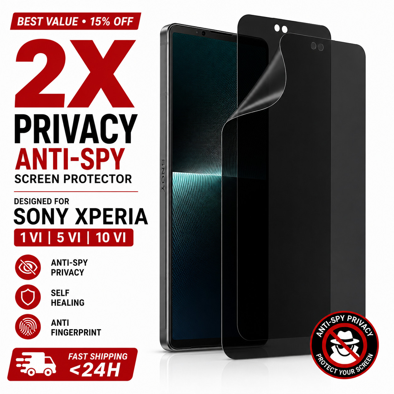 2X Privacy Anti-Spy Screen Protector Sony Xperia 1 VI 5 VI 10 VI