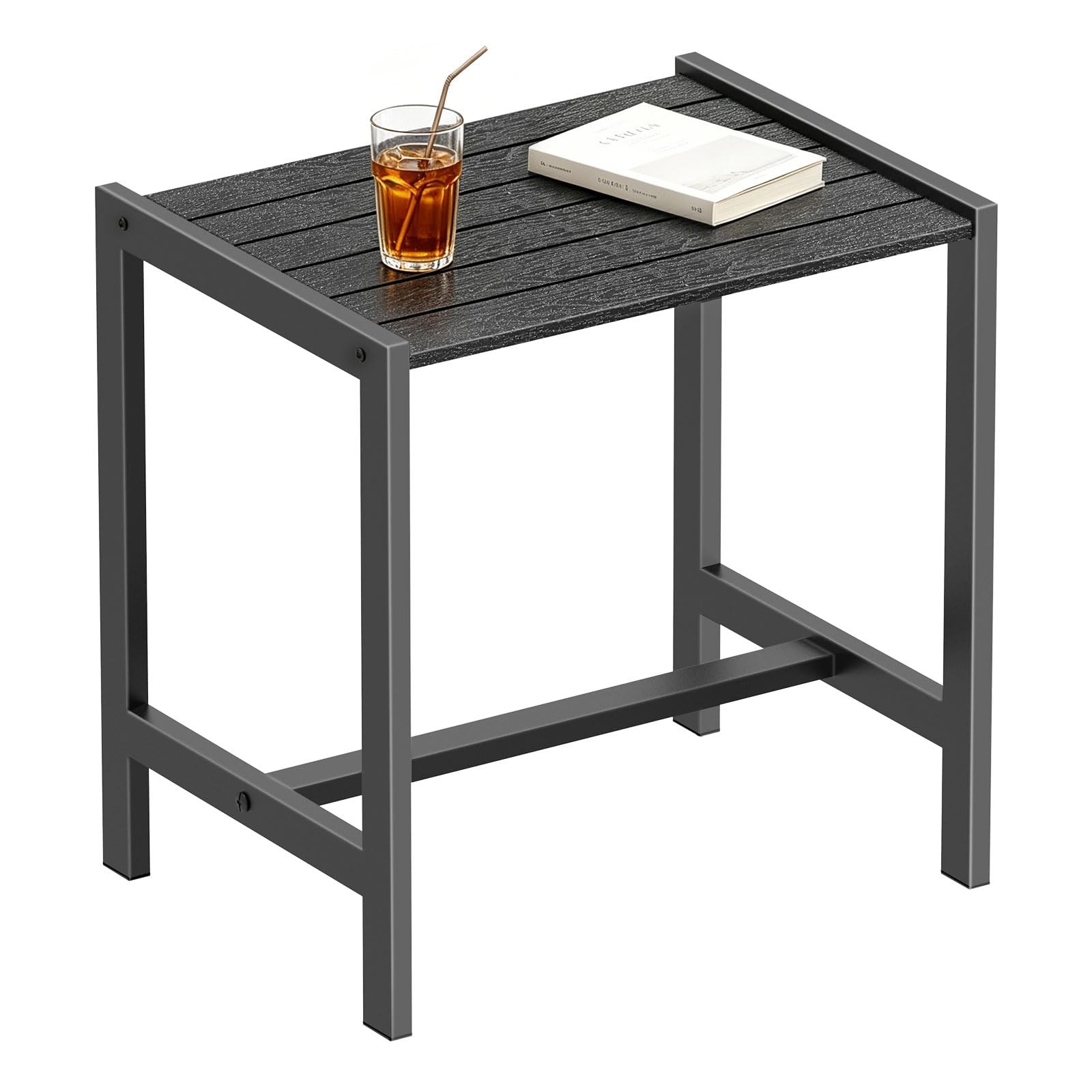 KANEODOT Outdoor Side Table,Weather-Resistant Square Patio End 1-Tier, Black