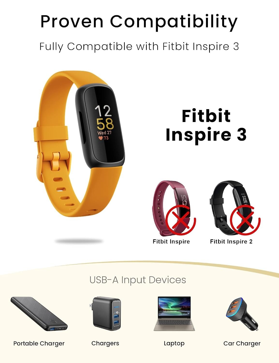 Charger for Fitbit Inspire 3 USB Charging Cable Dock Fast Charge 2 Pack