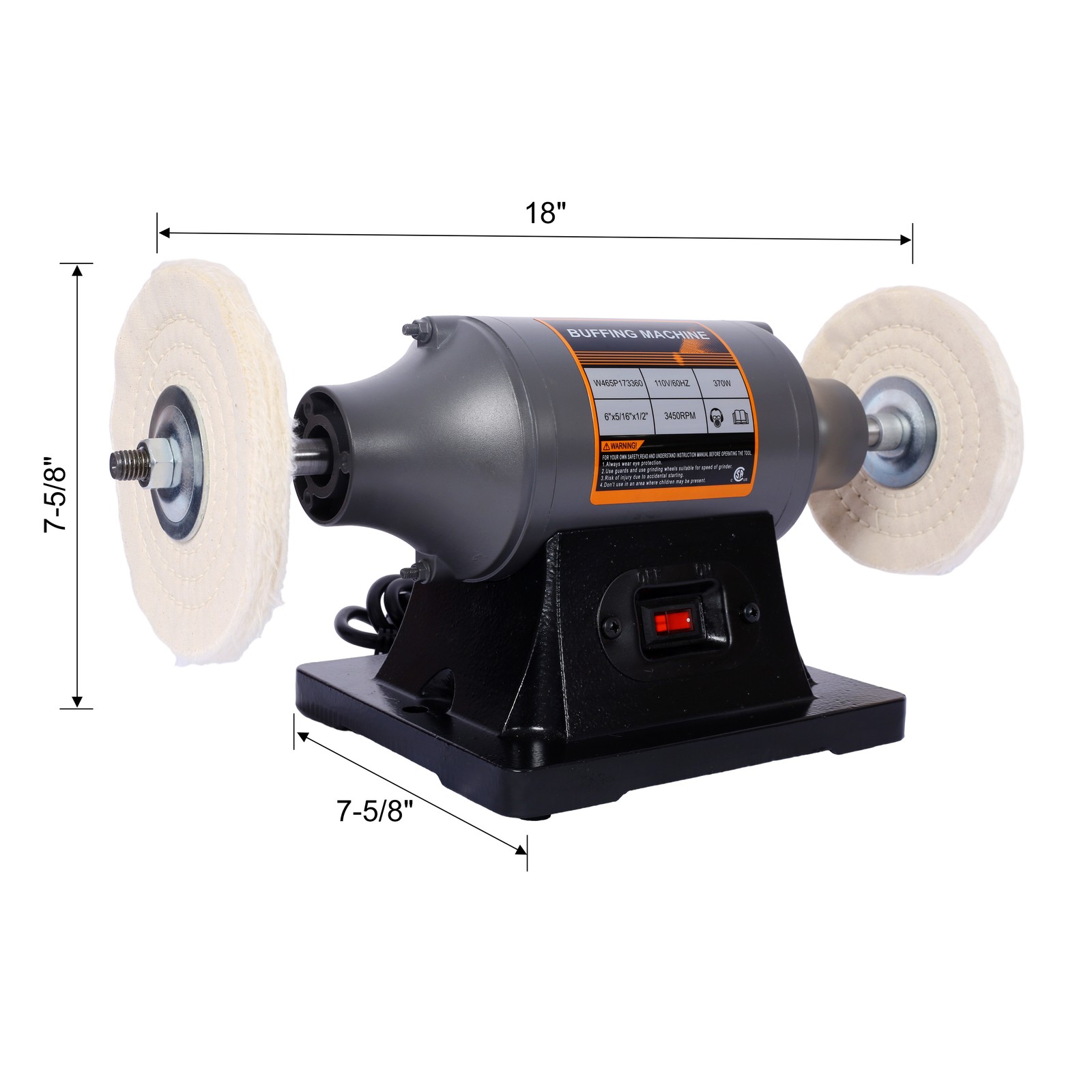 Extra long 6" Electric Polisher Benchtop Buffer Grinder Benchtop Buffing Machine