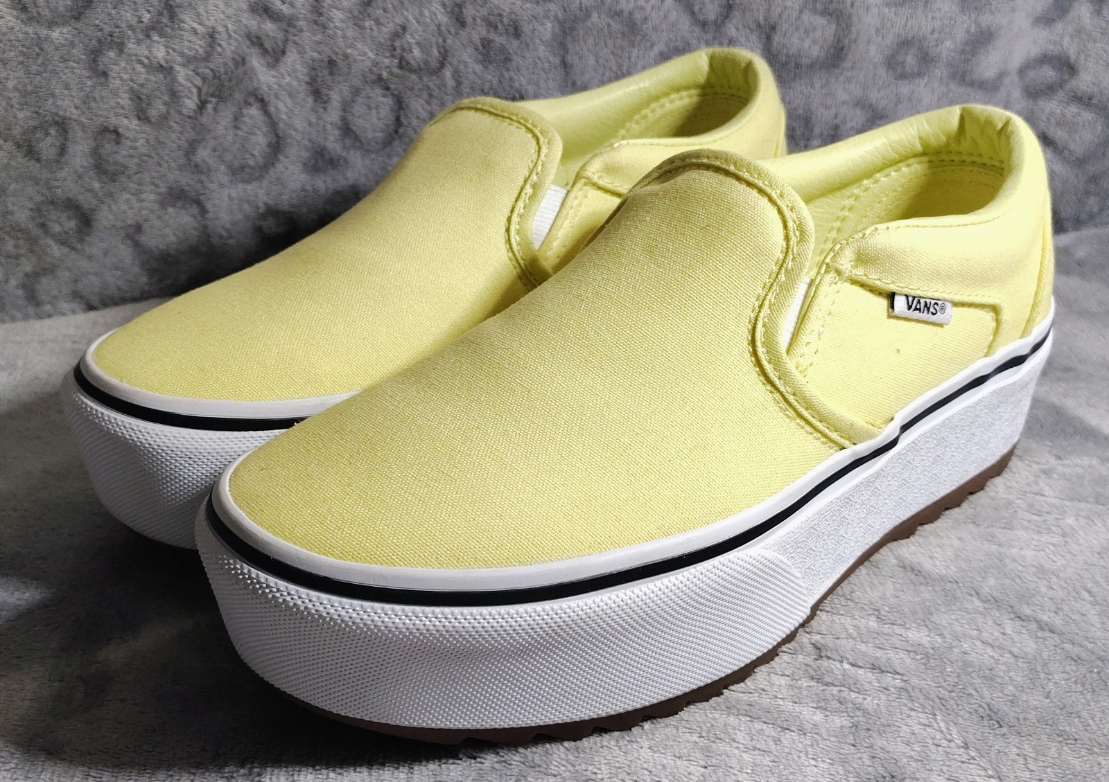 Womens Vans Classic Asher Slip-On Platform Sunny Lime Yellow Size 6