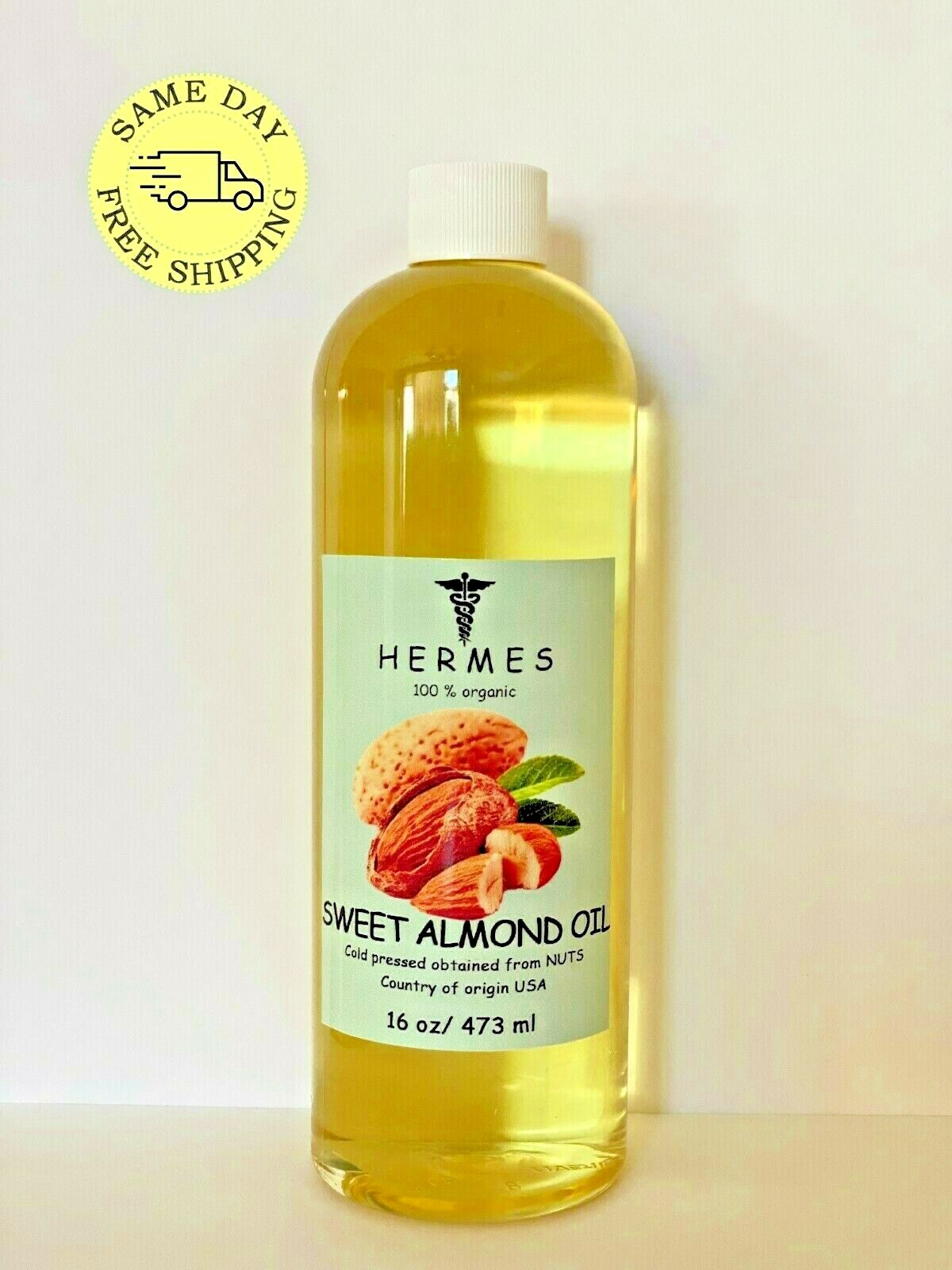 SWEET ALMOND OIL by HERMES ORGANIC COLD PRESSED 16 oz