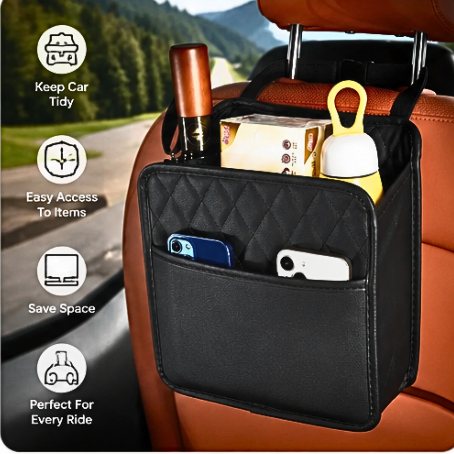 Car Seat Back Hanging Bag Multi Pocket Bottle Bag Storage Organizer Bag
