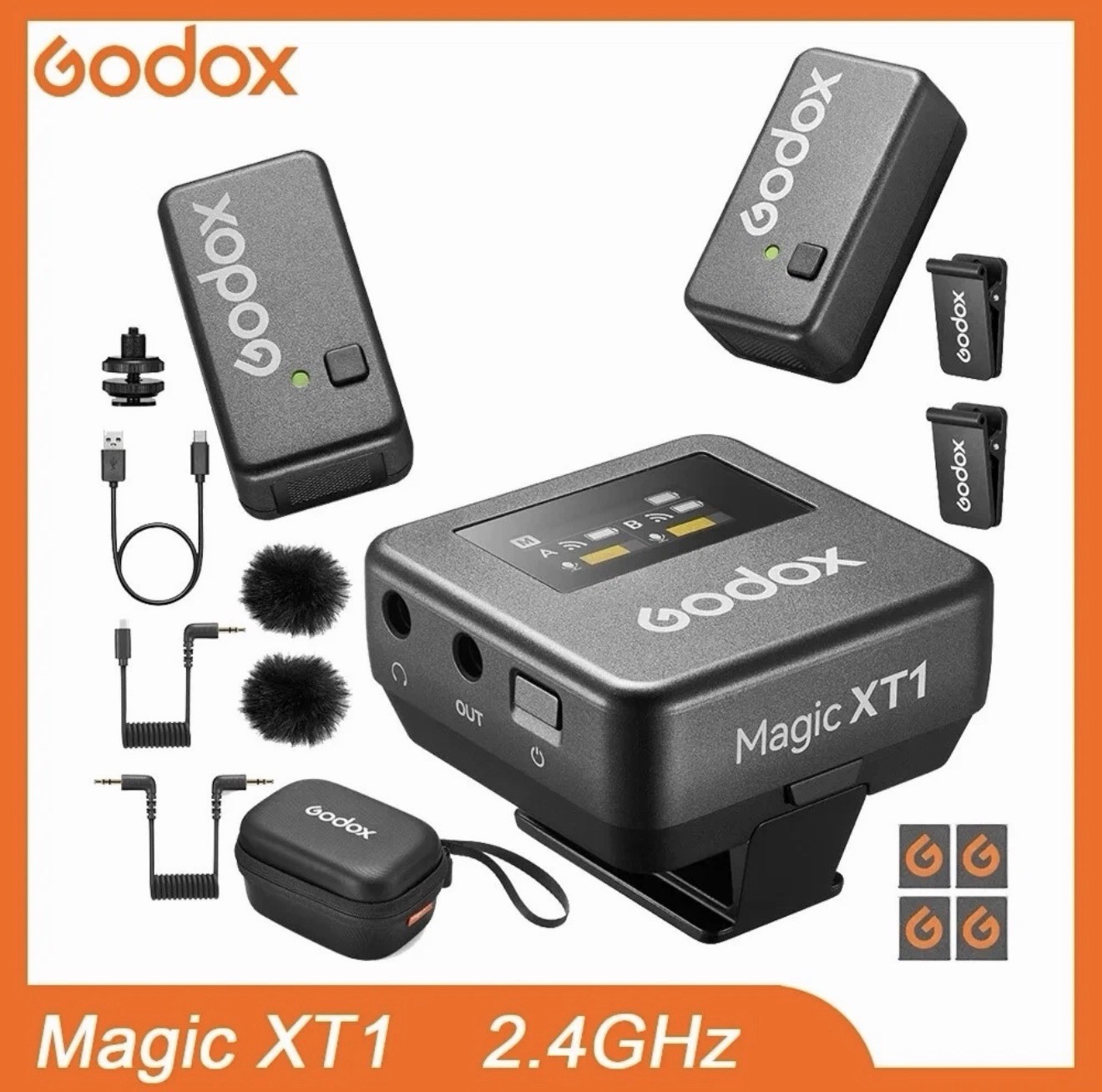 Godox Magic XT1 2.4g Wireless Microphone System Dual-Channel Video Recording 2TX