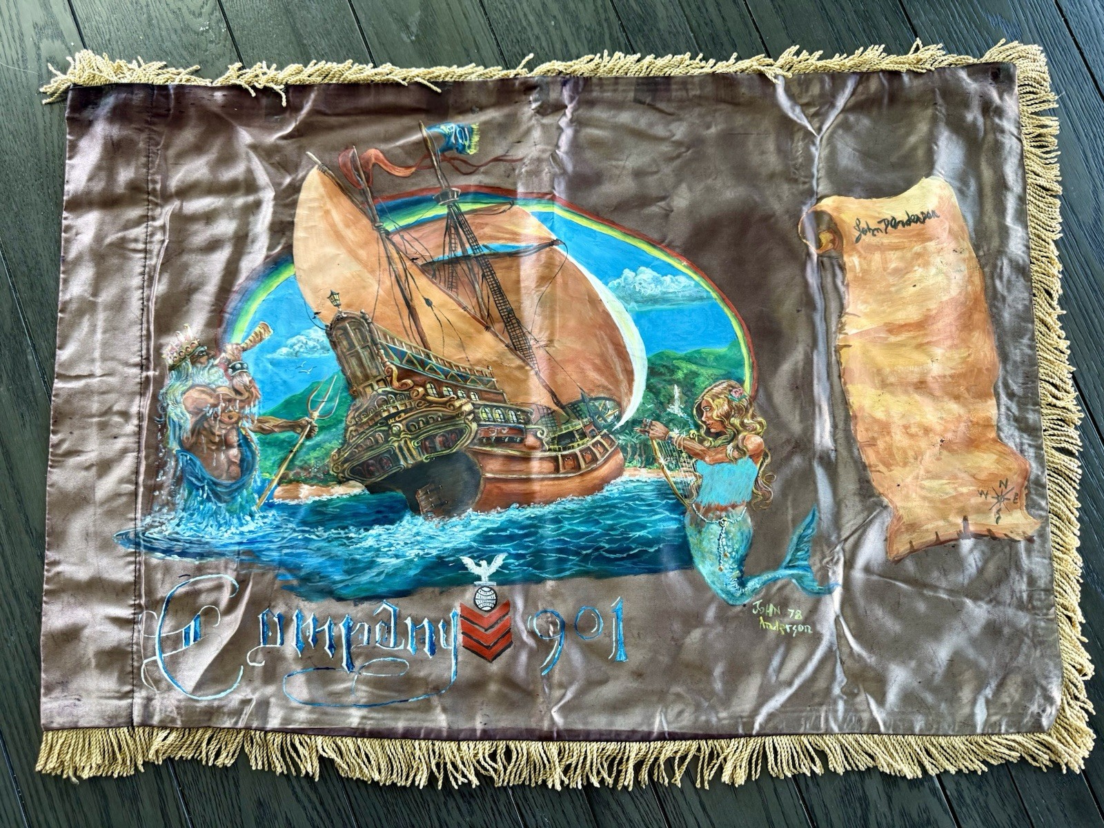 Vintage Hand Painted US Navy Satin Banner 1978 Two-Sided Military 31”X21”