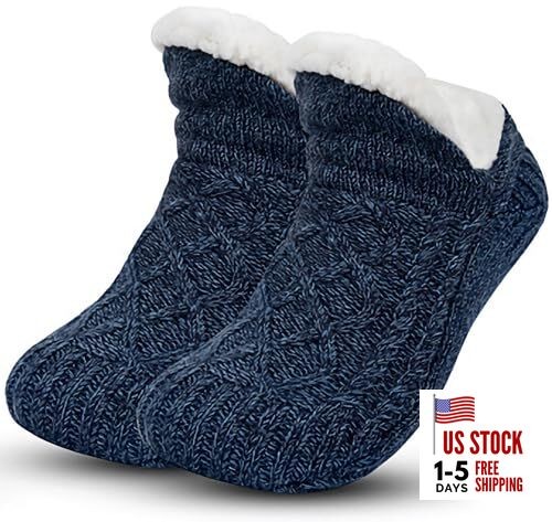 Unisex Fluffy Fuzzy Warm Slipper Socks for 10.5-12.5 Women/9-11 Men Navy Blue