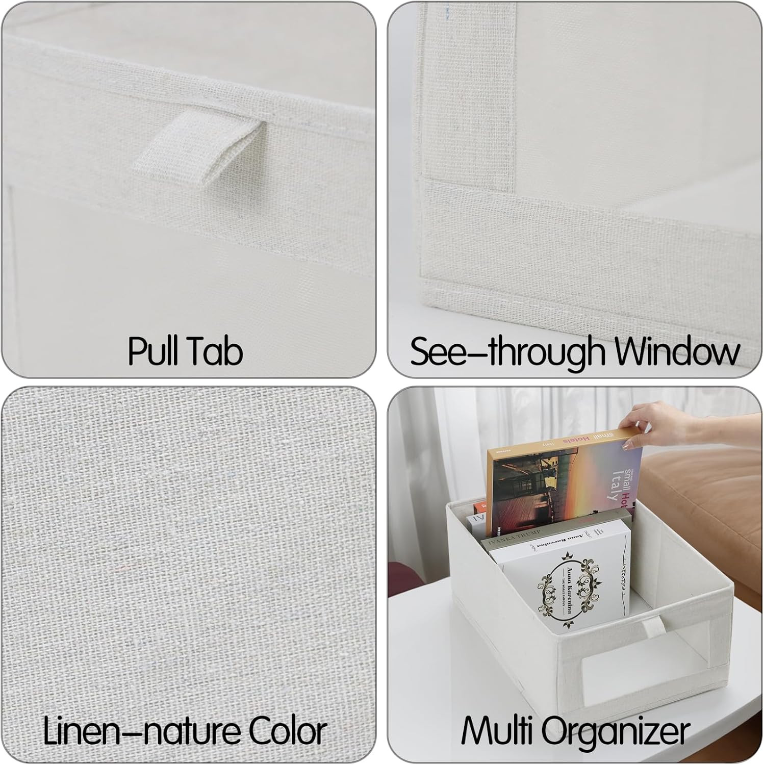4 Pack Linen Storage Bins, Storage Containers for Organizing Clothing, Jeans, To