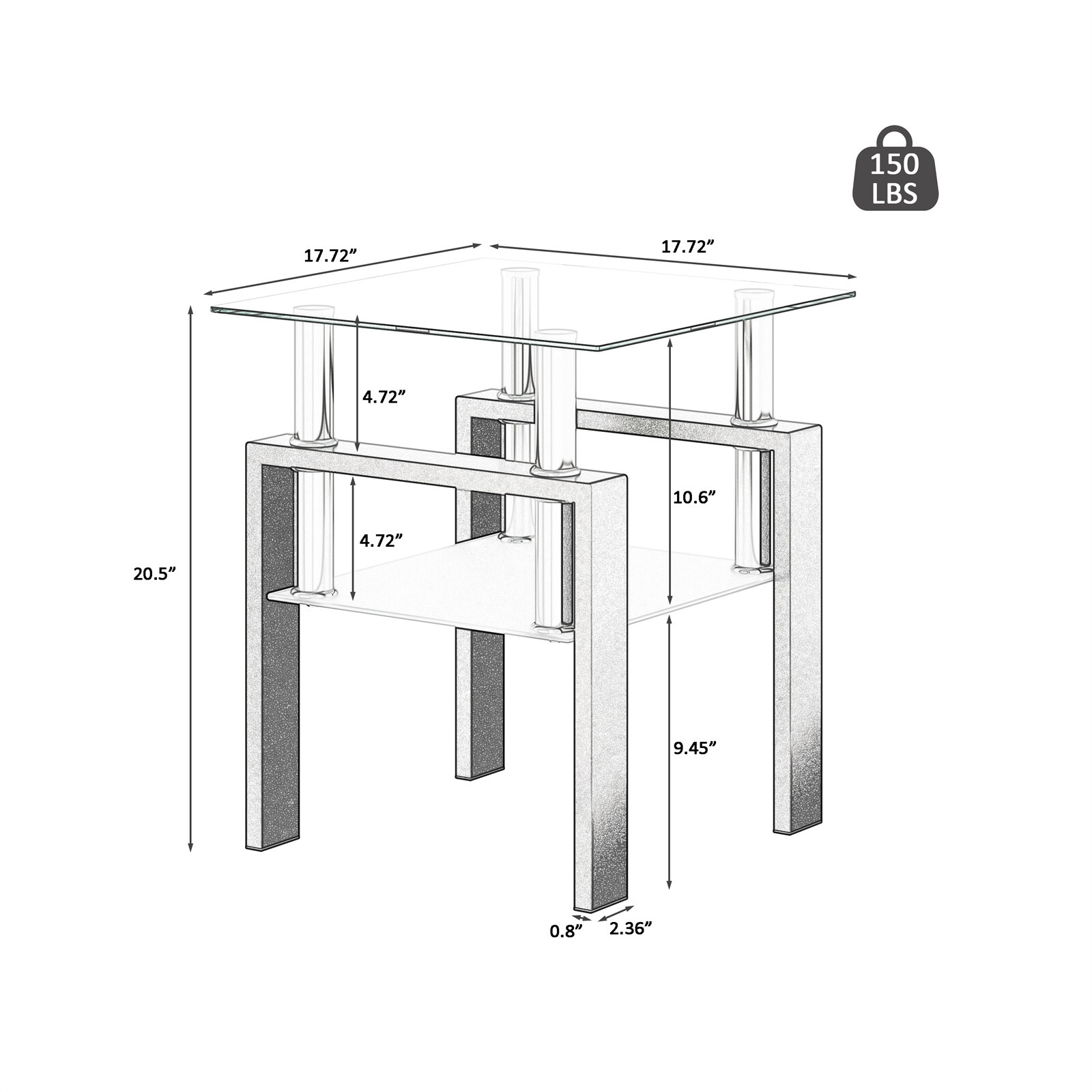 Modern Tempered Glass Set of 2 Coffee Table Tea Table Square Table End Table