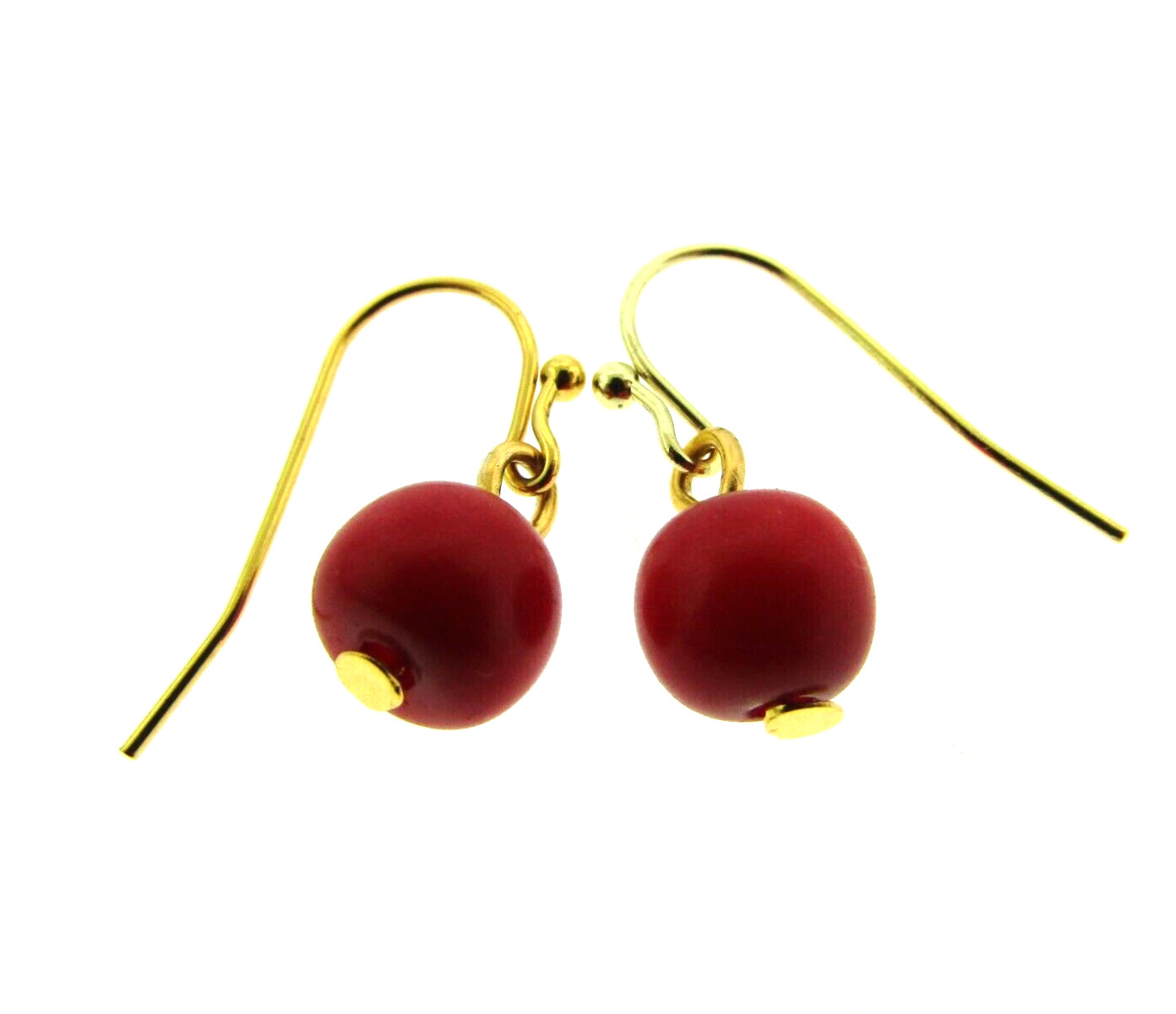 Vintage Genuine Red Coral Bead Dangle Earrings 925 Silver Plate 8mm .75 inch