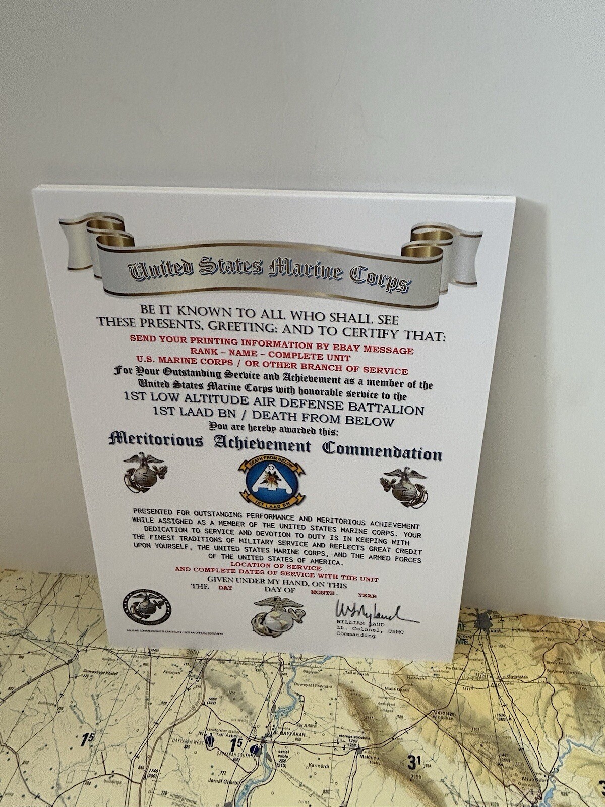 U.S.M.C. / 1ST LOW ALTITUDE AIR DEFENSE BN/ MERITORIOUS ACHIEVEMENT COMMENDATION