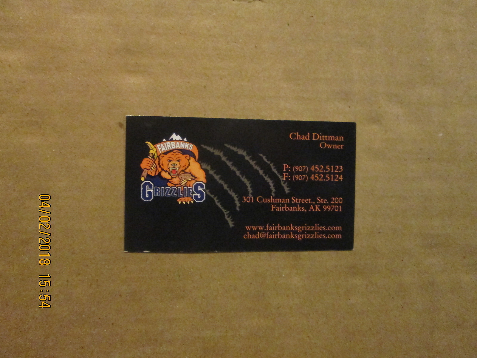 Fairbanks Grizzlies Vintage Defunct Chad Dittman Owner Football Business Card