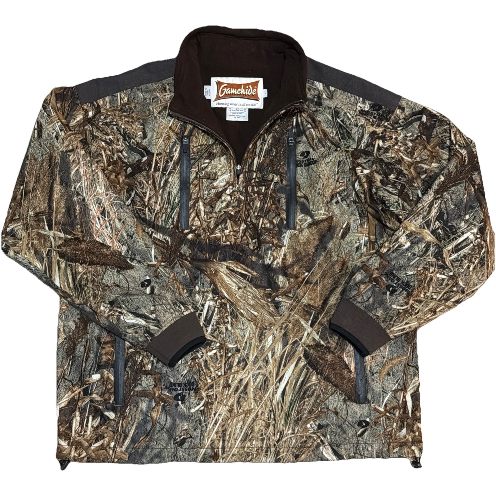 Gamehide X Mossy Oak Duck Blind Men’s Large Lined Camo Hunting 1/4 Zip