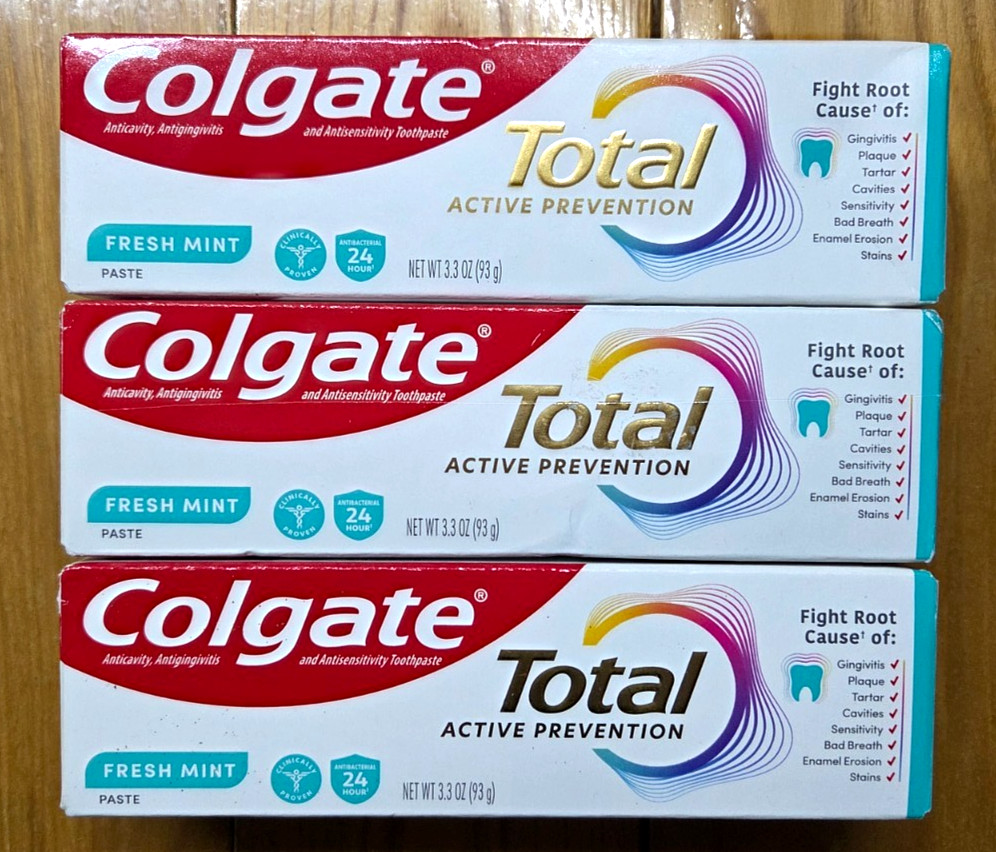 3 X COLGATE TOTAL ACTIVE PREVENTION FRESH MINT PASTE TOOTHPASTE 3.3oz