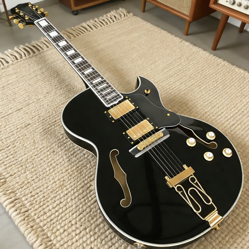 Semi-Hollow Electric Guitar HH Pickups Rosewood Fretboard Gold Part Jazz Bridge