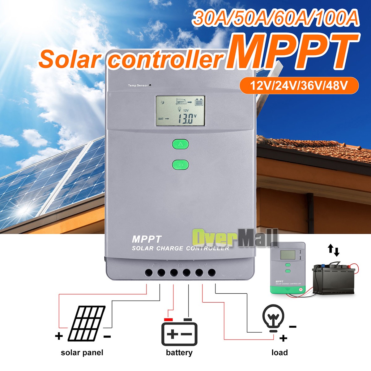12/24/36/48V 50A 60A 100A MPPT Solar Charge Controller Panel Battery Regulator