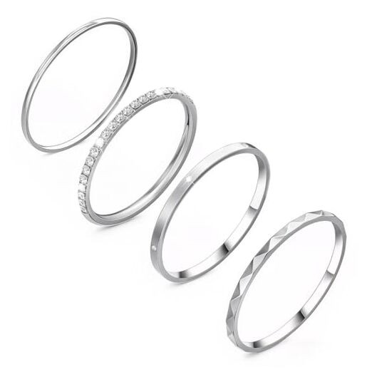 4-Pack 14K Gold Plated Stackable Rings for Women,Cubic Zirconia 6 Silver