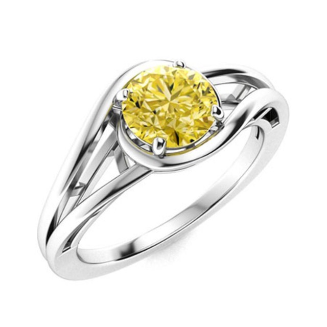 Solitaire 5MM Round Yellow Cz Split Shank Wedding Ring 925 Sterling Silver