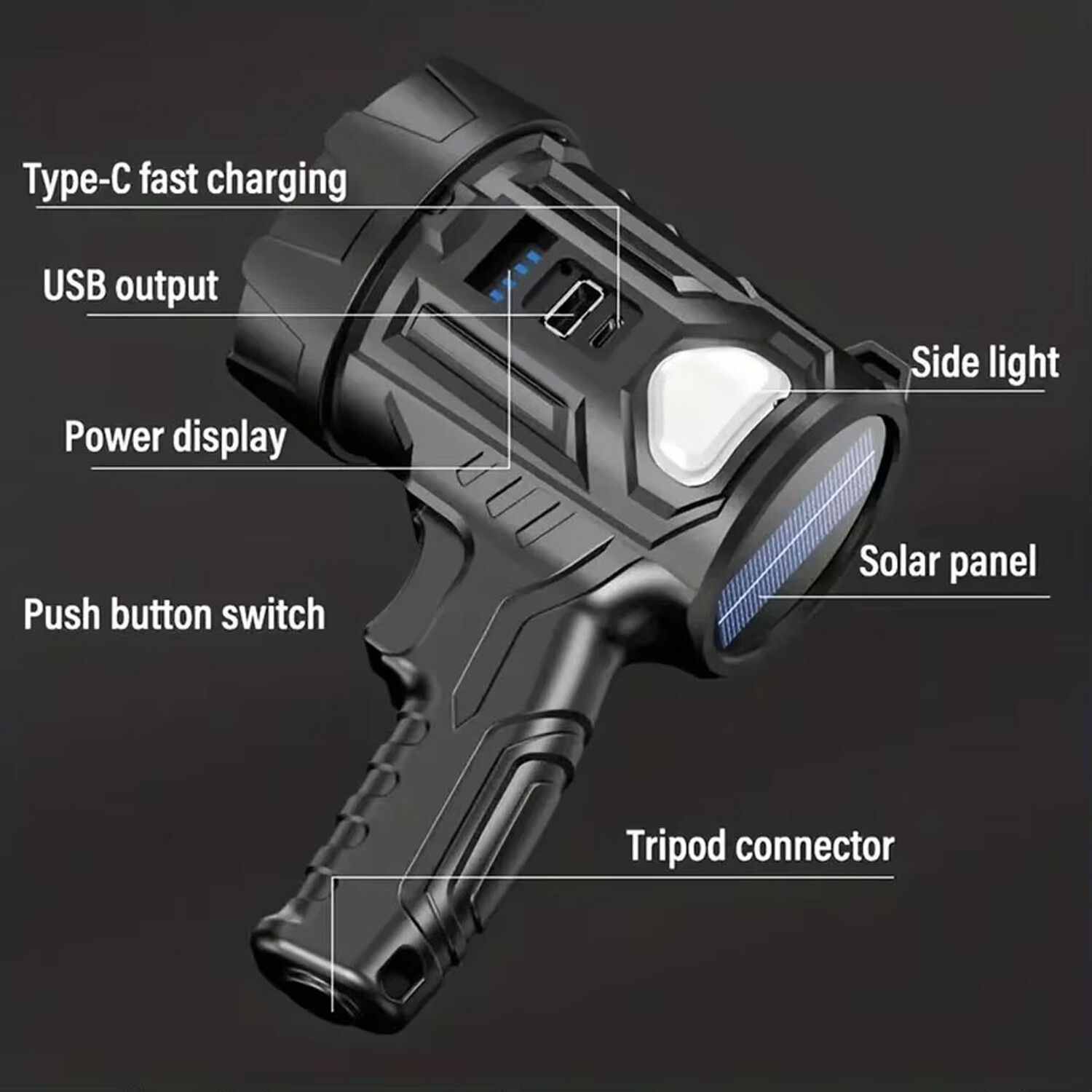 2 Pack Bright Solar/USB Rechargeable LED Spotlight Flashlight Searchlight