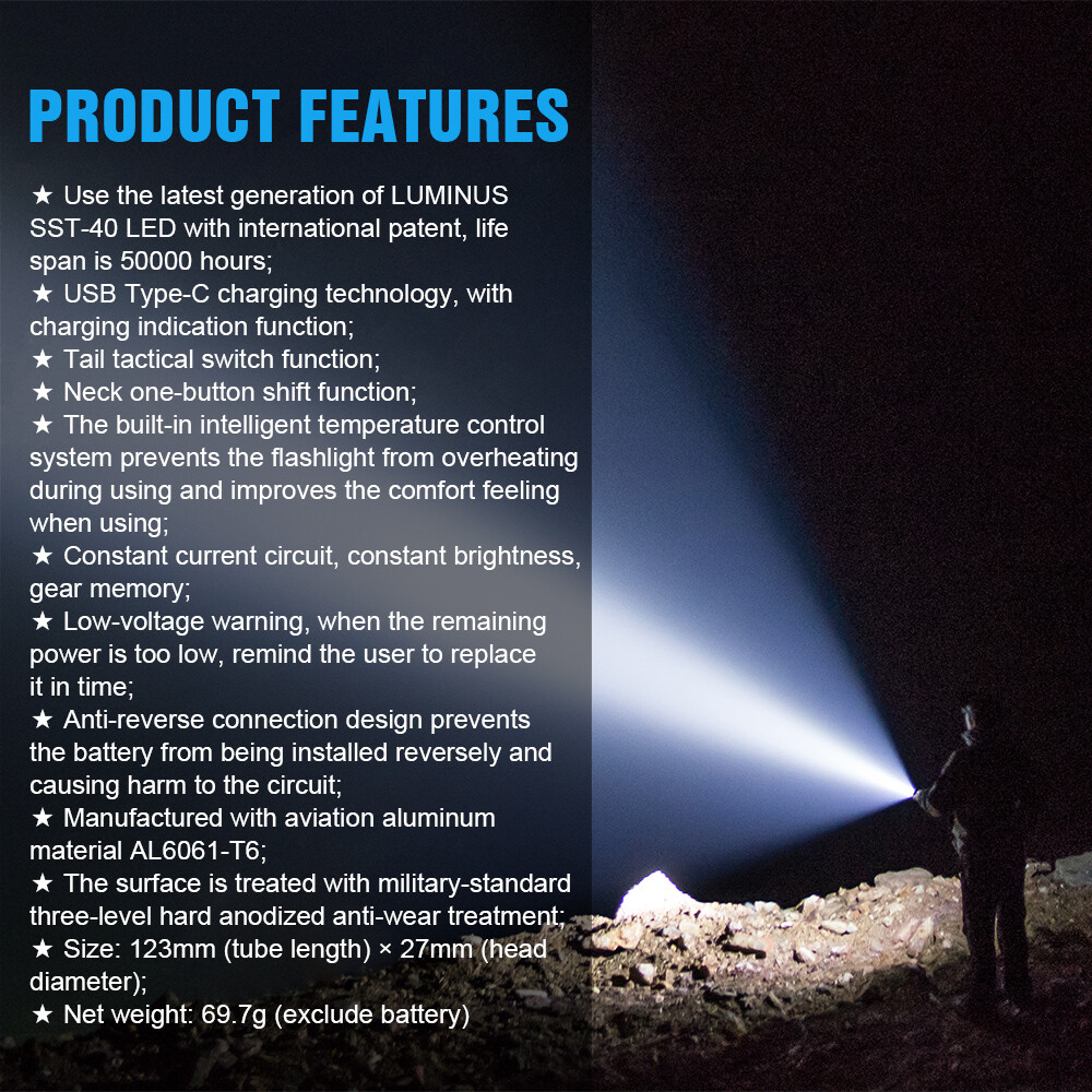Trustfire T11R Tactical EDC Flashlight Type-c Rechargeable Torch 1800Lumen US