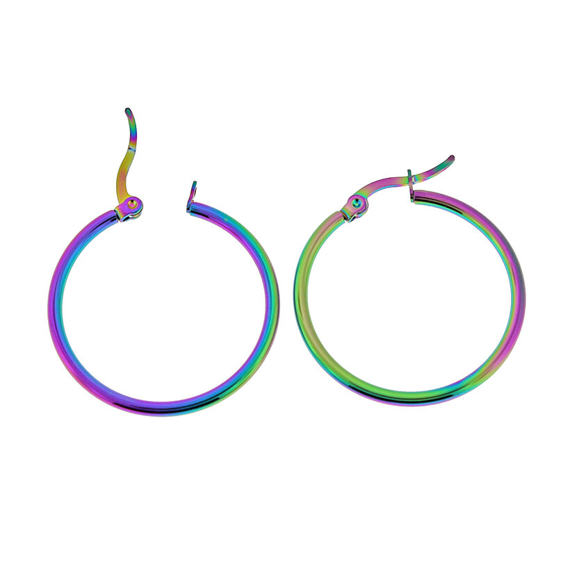Hoop Earrings - Rainbow Electroplated Stainless Steel 30mm - 1 Pair - Z1416