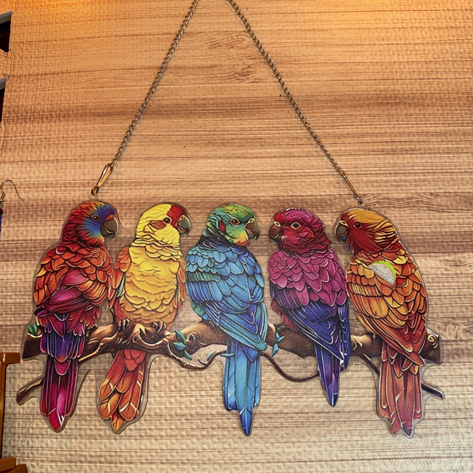 Stained Bird Stained Suncatcher on Branch Multicolor