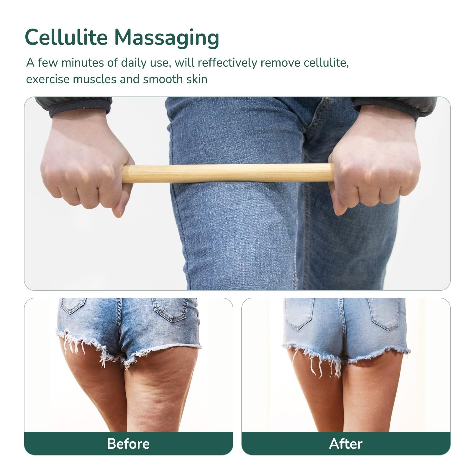 2 PCS Solid Bamboo Massage Stick Set for Body Shaping, Roller Stick... Fast Ship