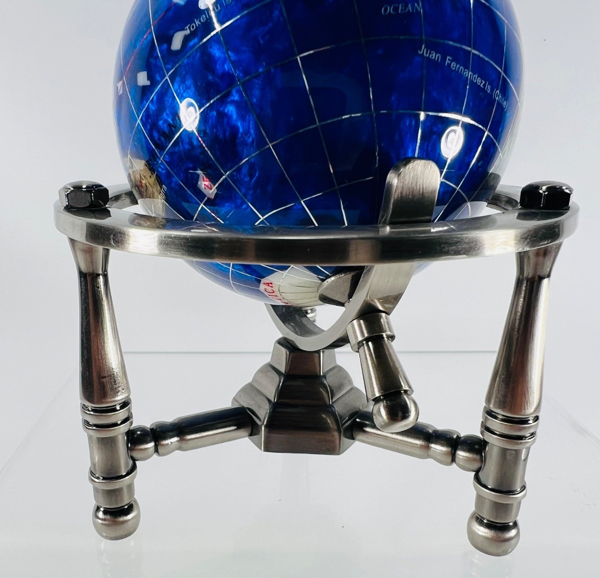 6" Mini black Gemstone World Globe with Silver Stand Tripod Office Desk Decor
