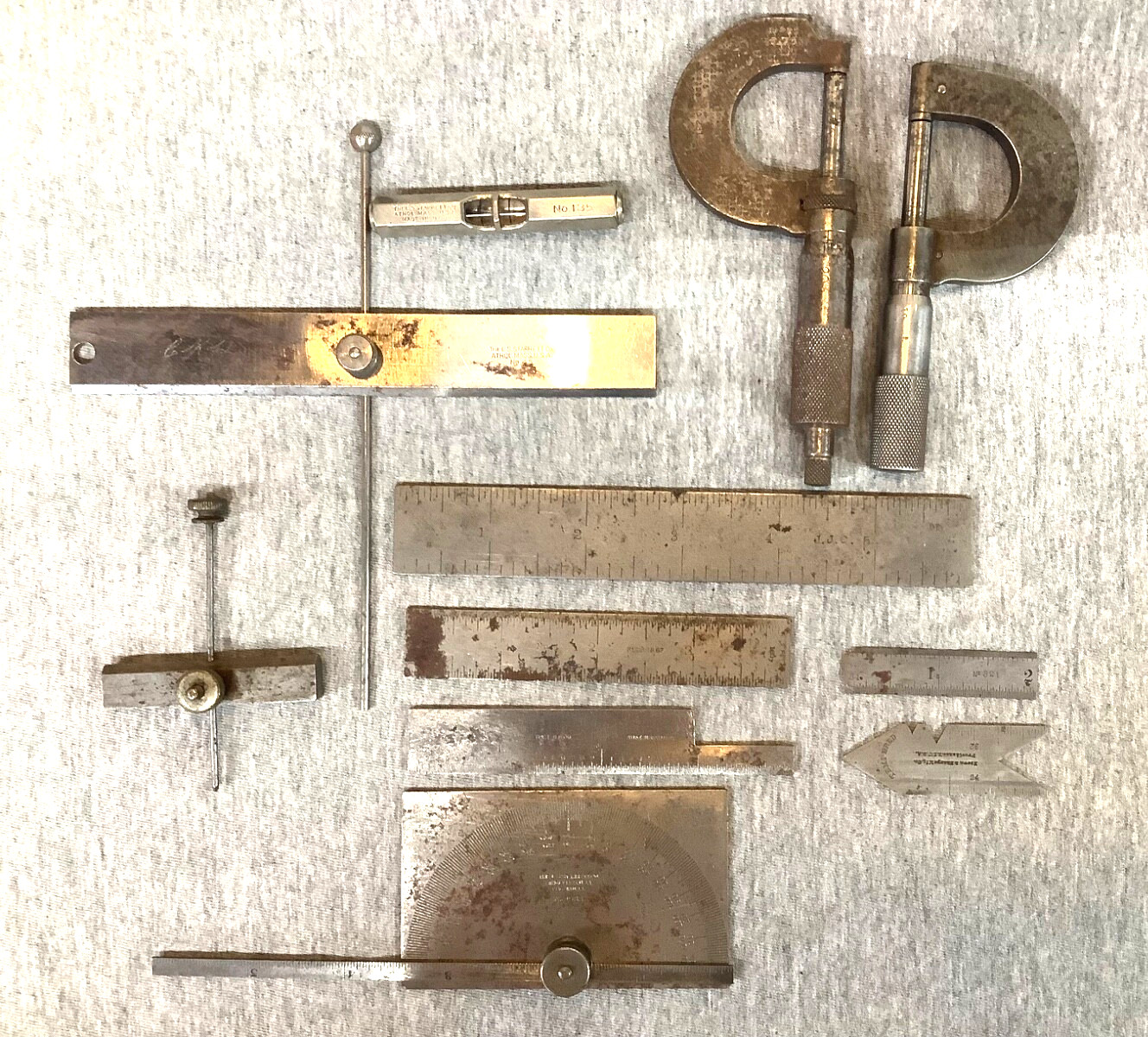 Lot Vintage Machinists tools Starrett Brown Sharpe Measure Rule Level Caliper GT