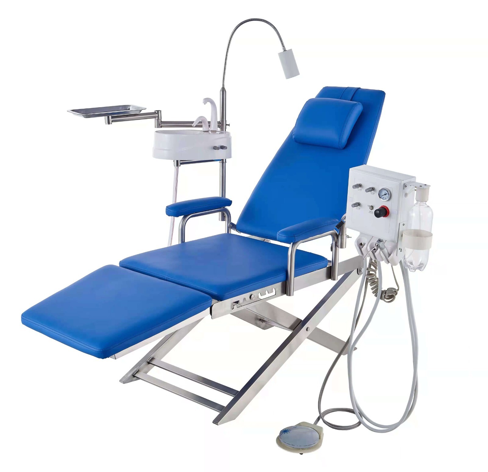 1 Set blue Dental Portable Mobile LED Light Folding Chair with Turbine Uint