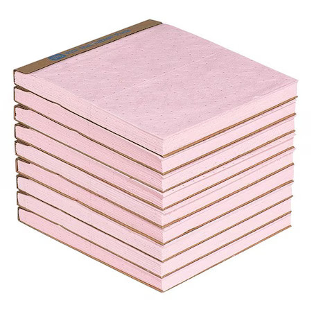 Pig Mat3124 Sorbent Pad, 13 7/8 Gal, 14 In X 15 In, Acids, Bases, Pink,