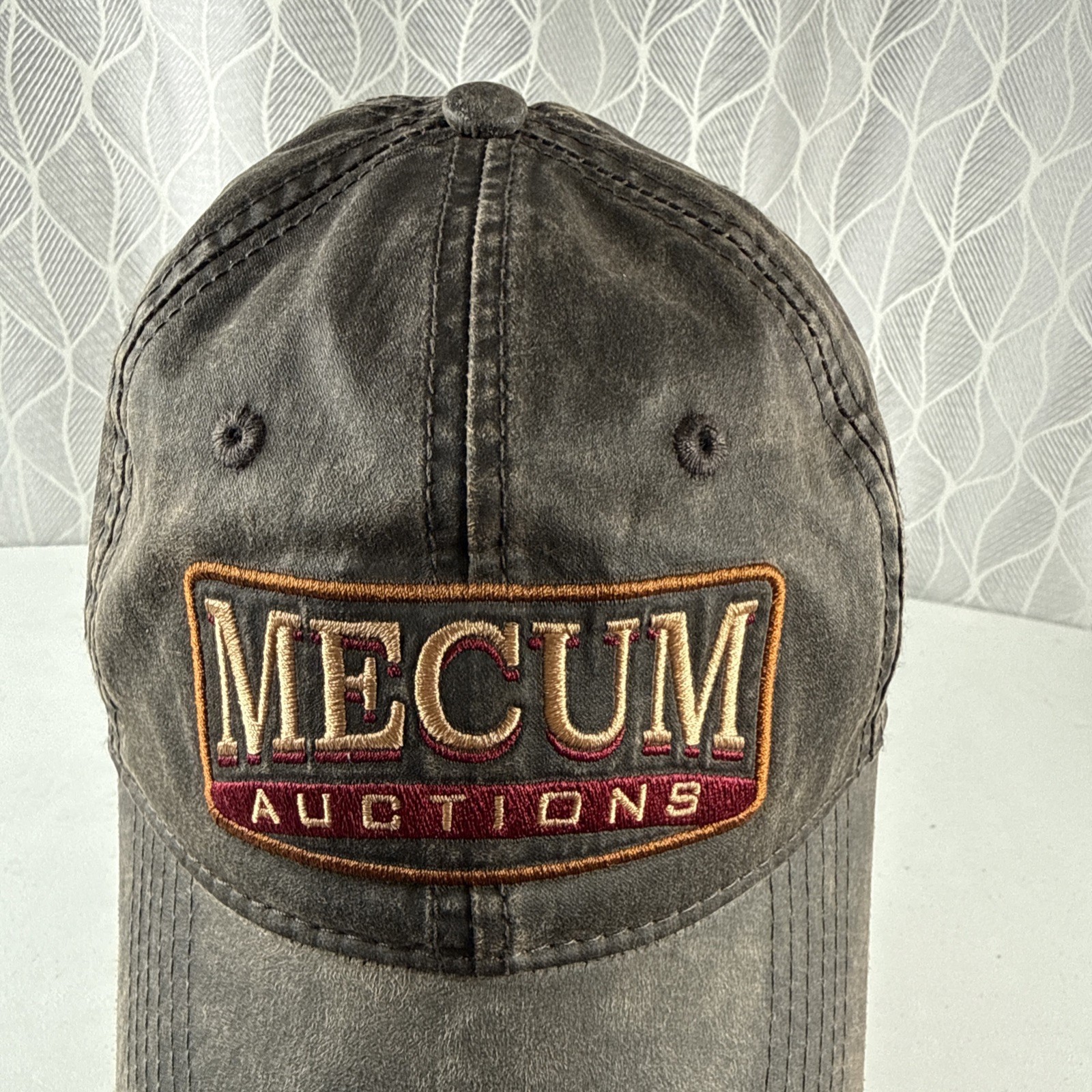 MECUM Auctions Patch On Oil Look Cloth Hat Cap Brown Snapback Cotton