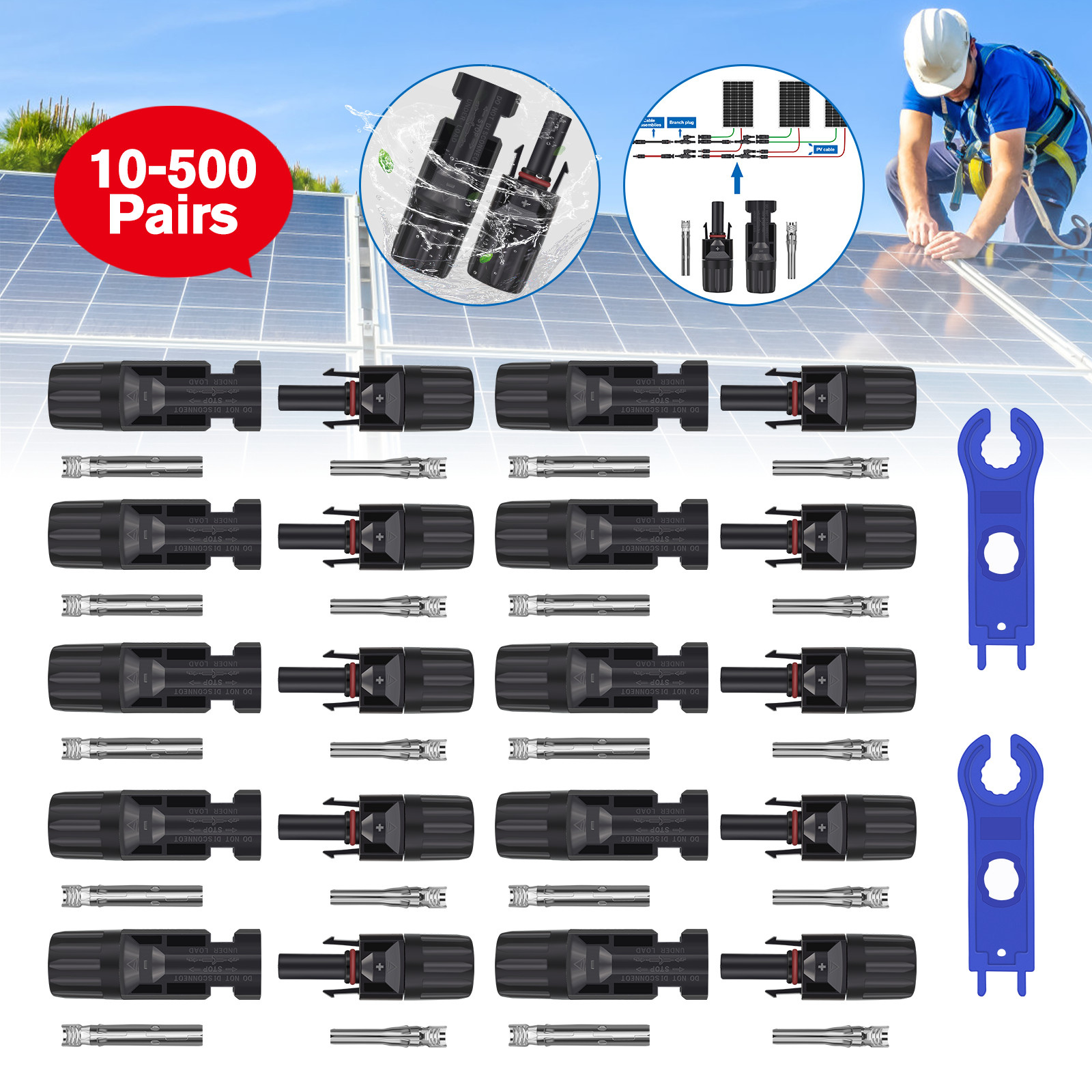 20Pcs Male Female Solar Cable Connectors Waterproof Solar Panel Wire Connectors