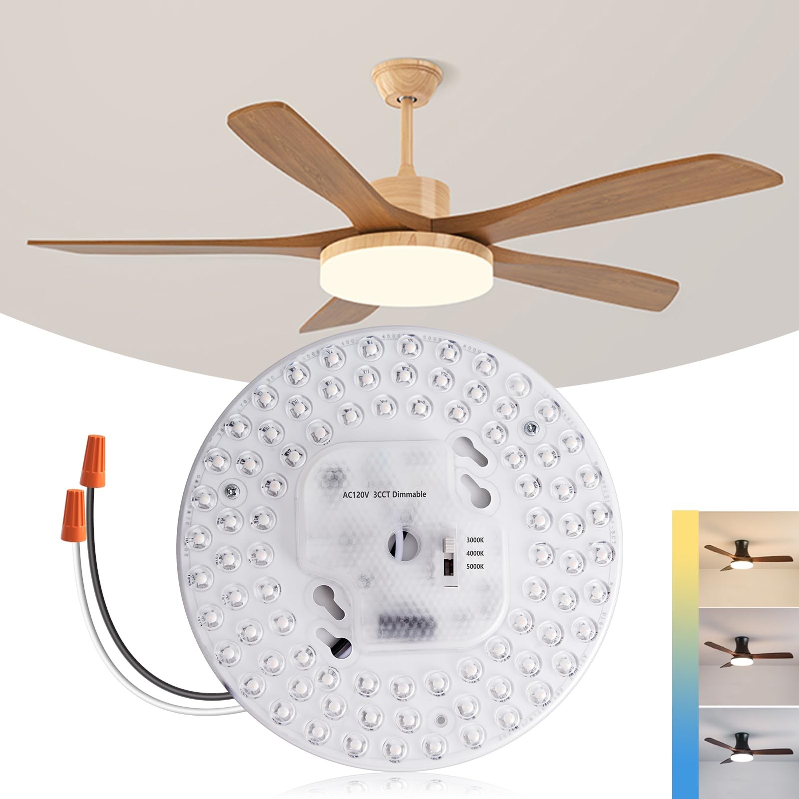 TobeBright 36W Ceiling Fan Light kit 6.69 inch 3200Lm, 3CCT
