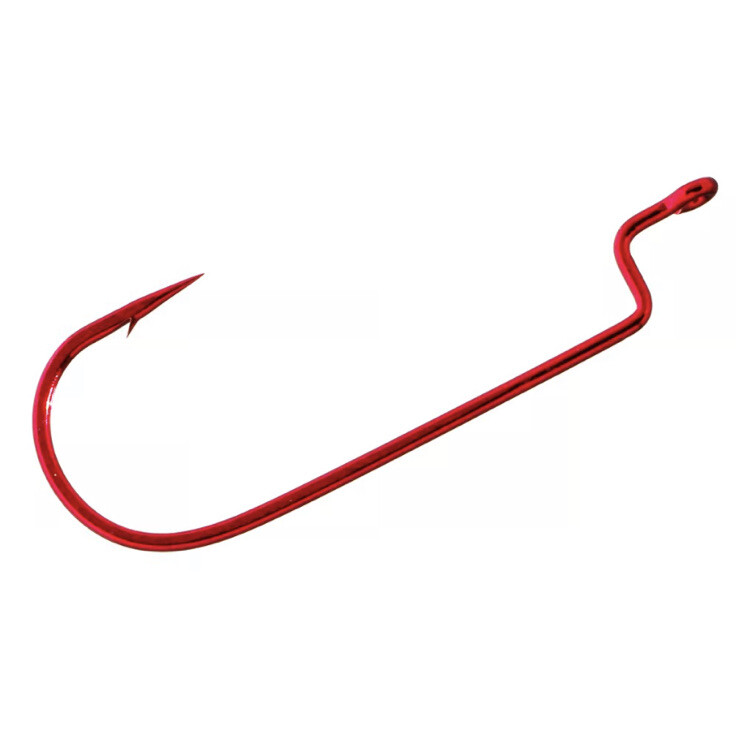 Gamakatsu Offset Shank Worm RB Hooks, Size 1/0, #54311, 24 Total Hooks, RED