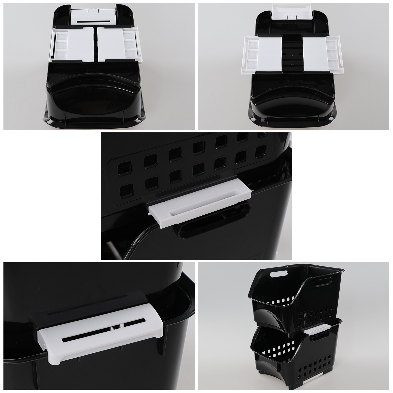 Cand 3-Pack Black Plastic Stacking Organizer Basket, Plastic Stackable Basket
