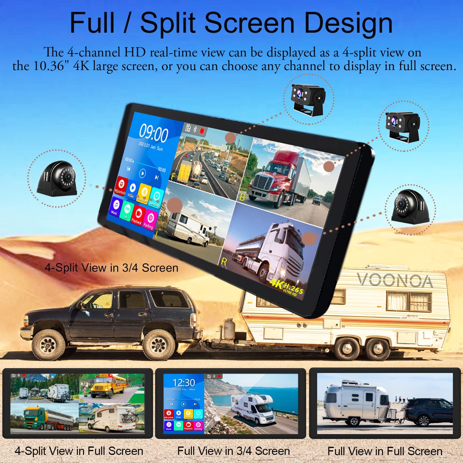 4K RV Backup Camera System 10.36 Inch, black (WIRED SYSTEM, NOT WIRELESS)