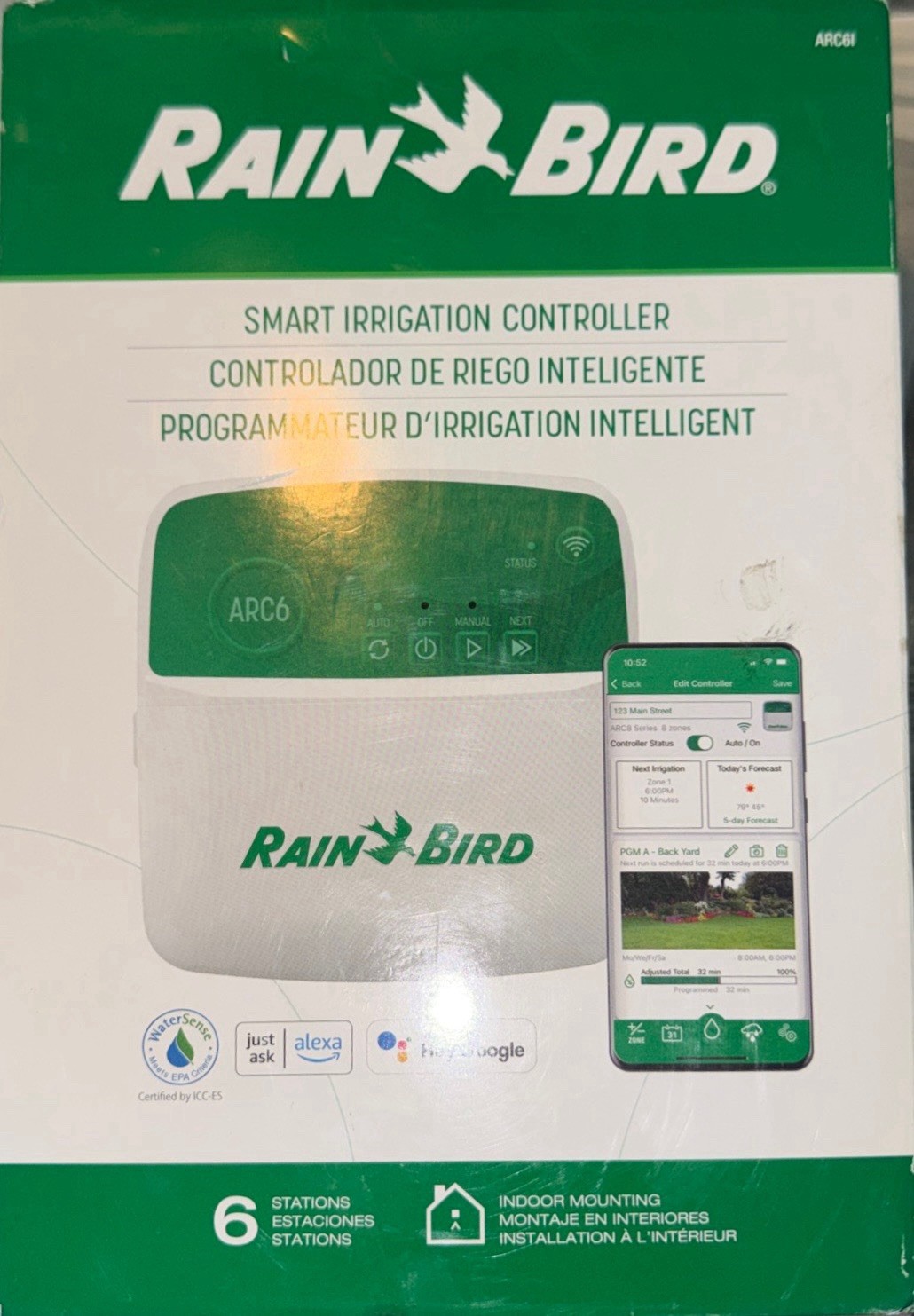 Rain Bird ARC6 Smart Irrigation Timer 6-Zone WiFi Controller Indoor Alexa Ready