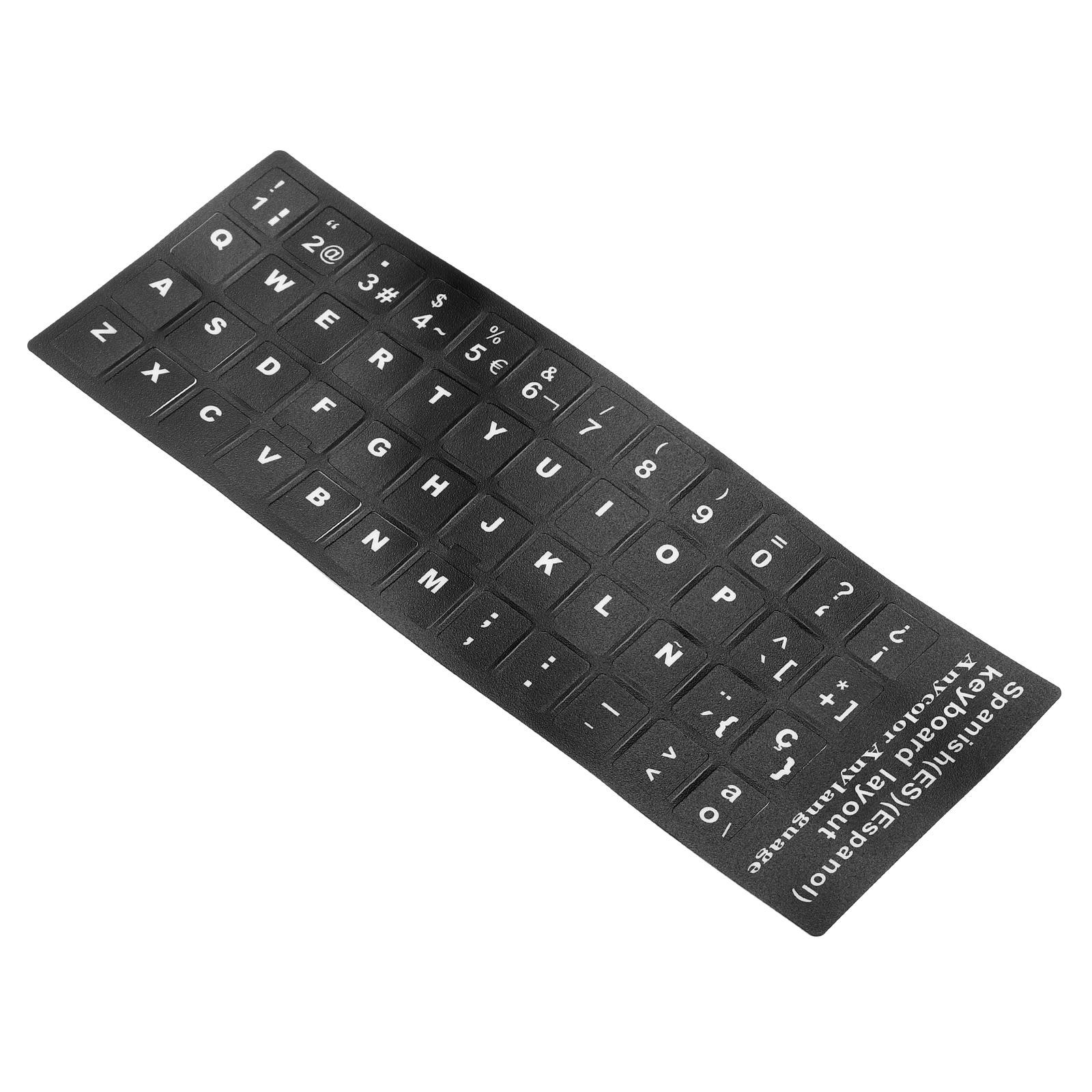 Spanish Keyboard Stickers, 2Pcs Computer Cover, Black Background White Lettering