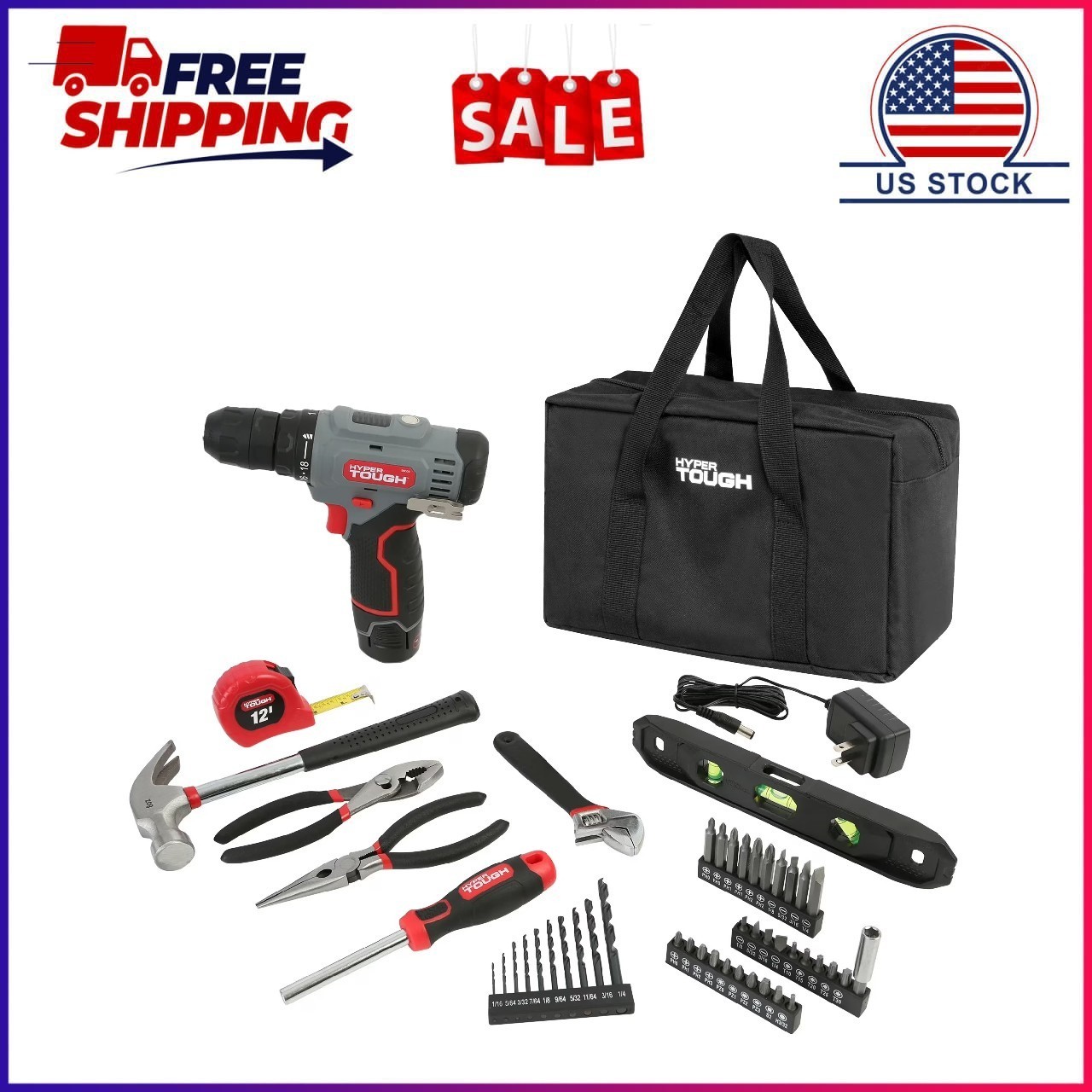 Hyper Tough 12V Max Cordless 3/8-inch Drill Driver 50-Piece Project Kit with 1.5