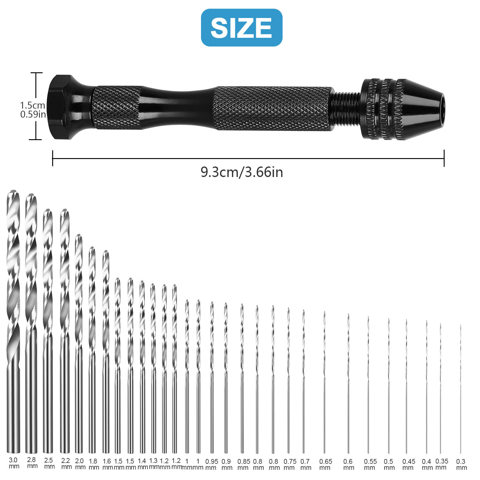 31PC Micro Pin Vise Set Precision Drill Bits DIY