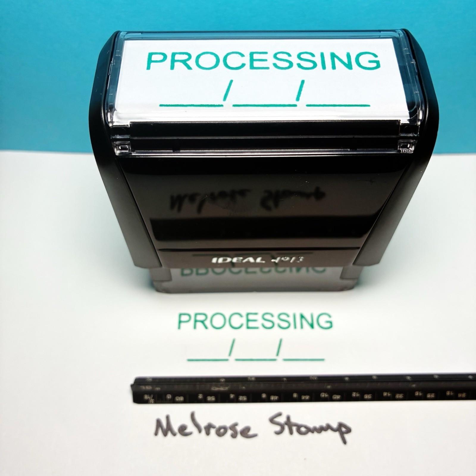 Processing With Date Line Rubber Stamp Green Ink Self Inking Ideal 4913